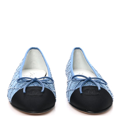 Chanel Denim Embroidered Grosgrain CC Cap Toe Ballerina Flats 39 Blue Black 3 of 10
