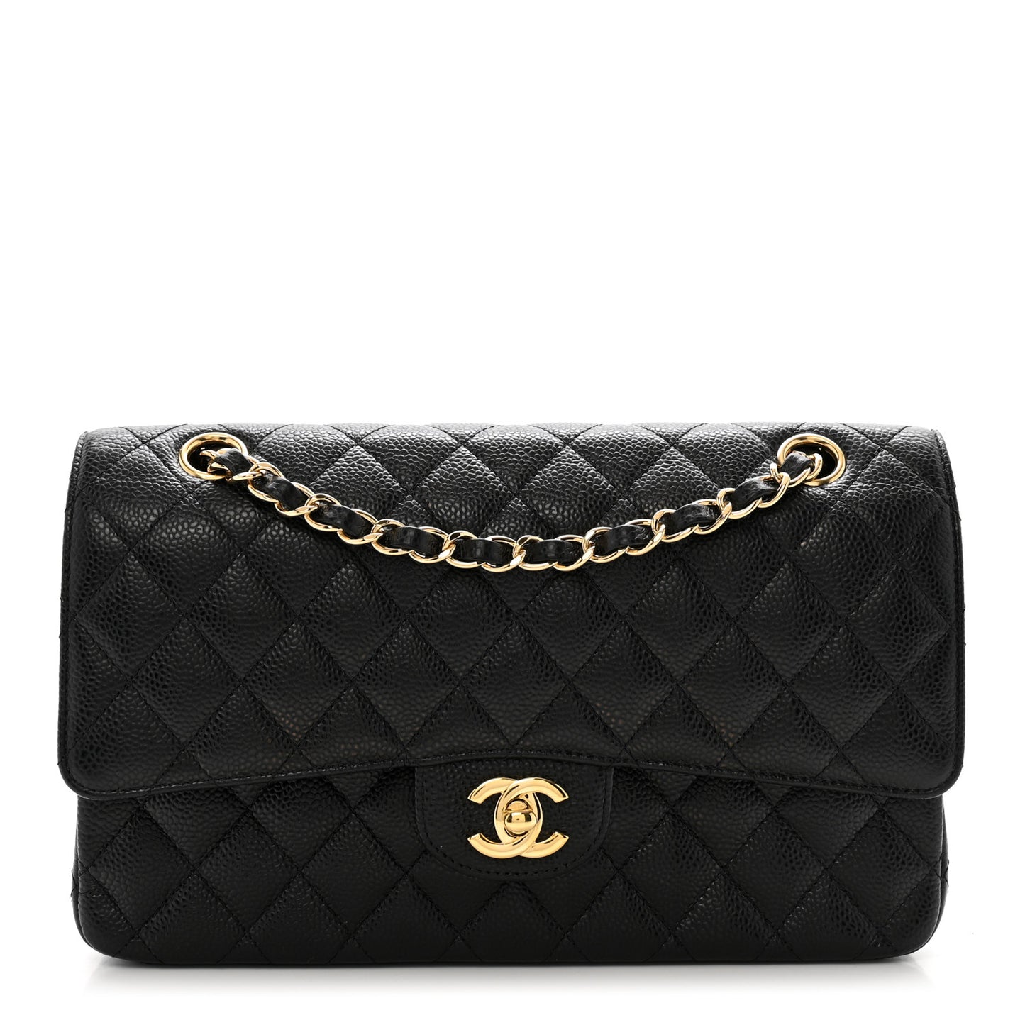 Caviar Quilted Medium Double Flap Black