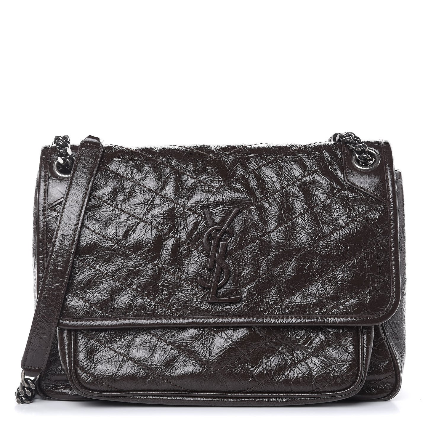 Crinkled Calfskin Matelasse Monogram Medium Niki Chain Satchel Western Moka