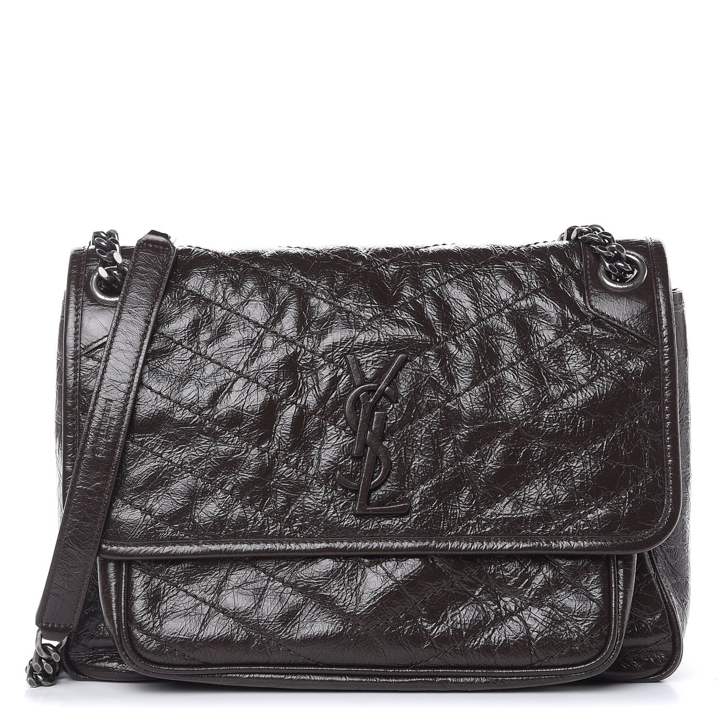 Saint Laurent Crinkled Calfskin Matelasse Monogram Medium Niki Chain Satchel Western Moka 1 of 9