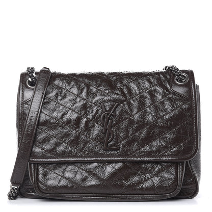 Saint Laurent Crinkled Calfskin Matelasse Monogram Medium Niki Chain Satchel Western Moka 1 of 9
