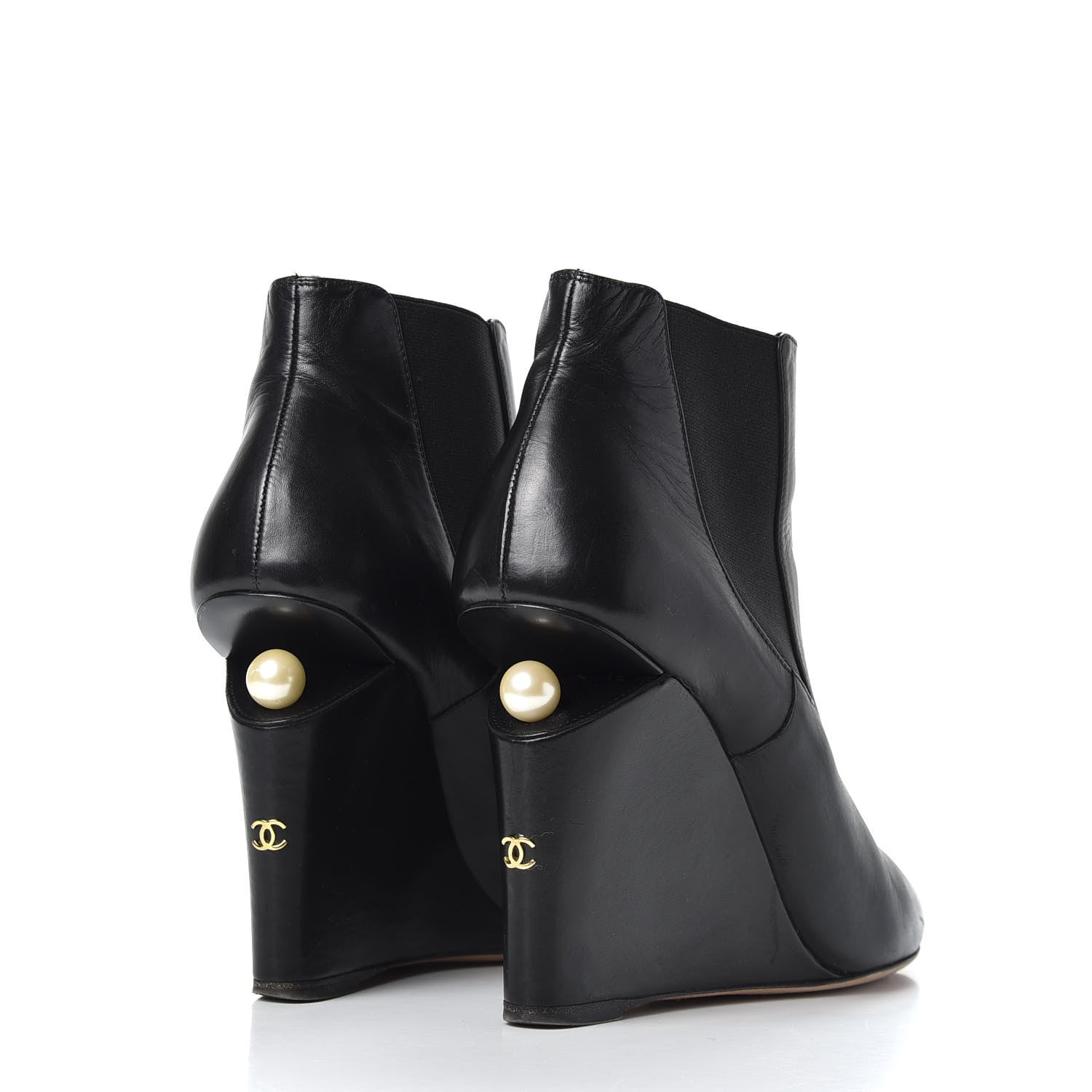 Chanel Lambskin Pearl CC Ankle Boots 40 Black 4 of 11