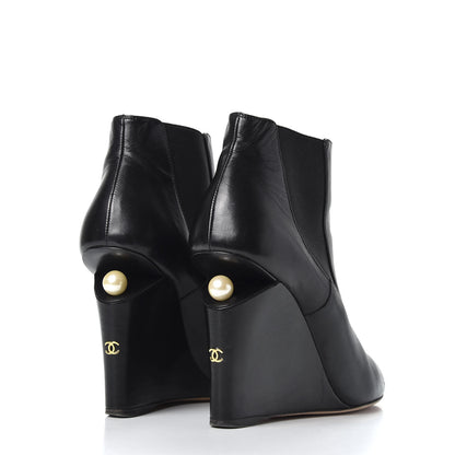 Chanel Lambskin Pearl CC Ankle Boots 40 Black 4 of 11