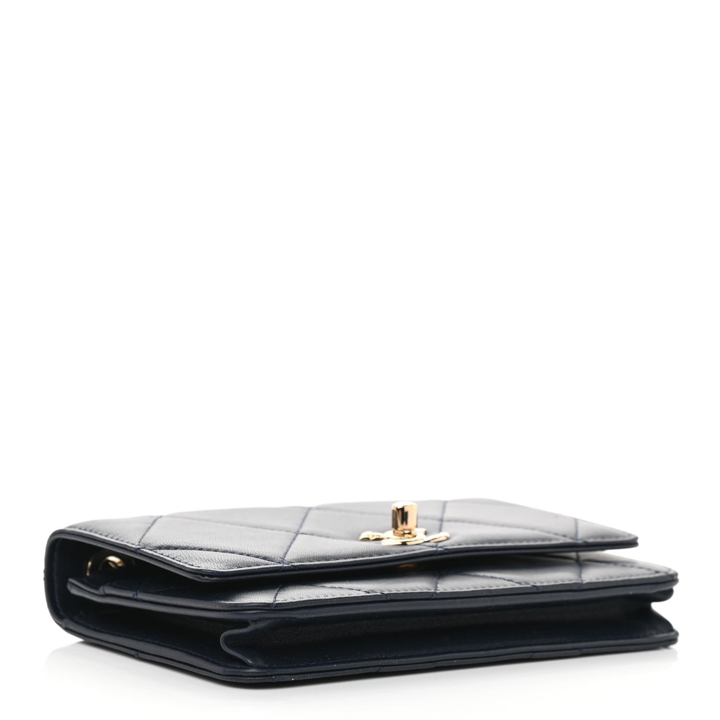 Lambskin Quilted Trendy CC Wallet On Chain WOC Navy