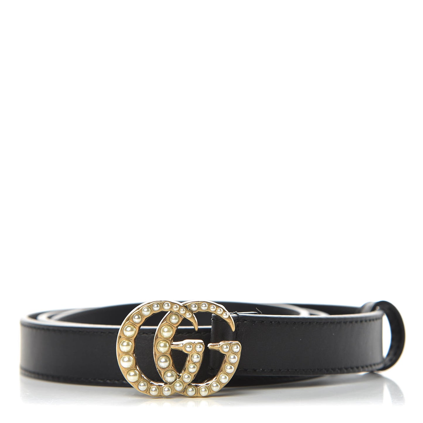 Moon Calfskin Pearl Double G 20mm Belt 80 32 Black Cream