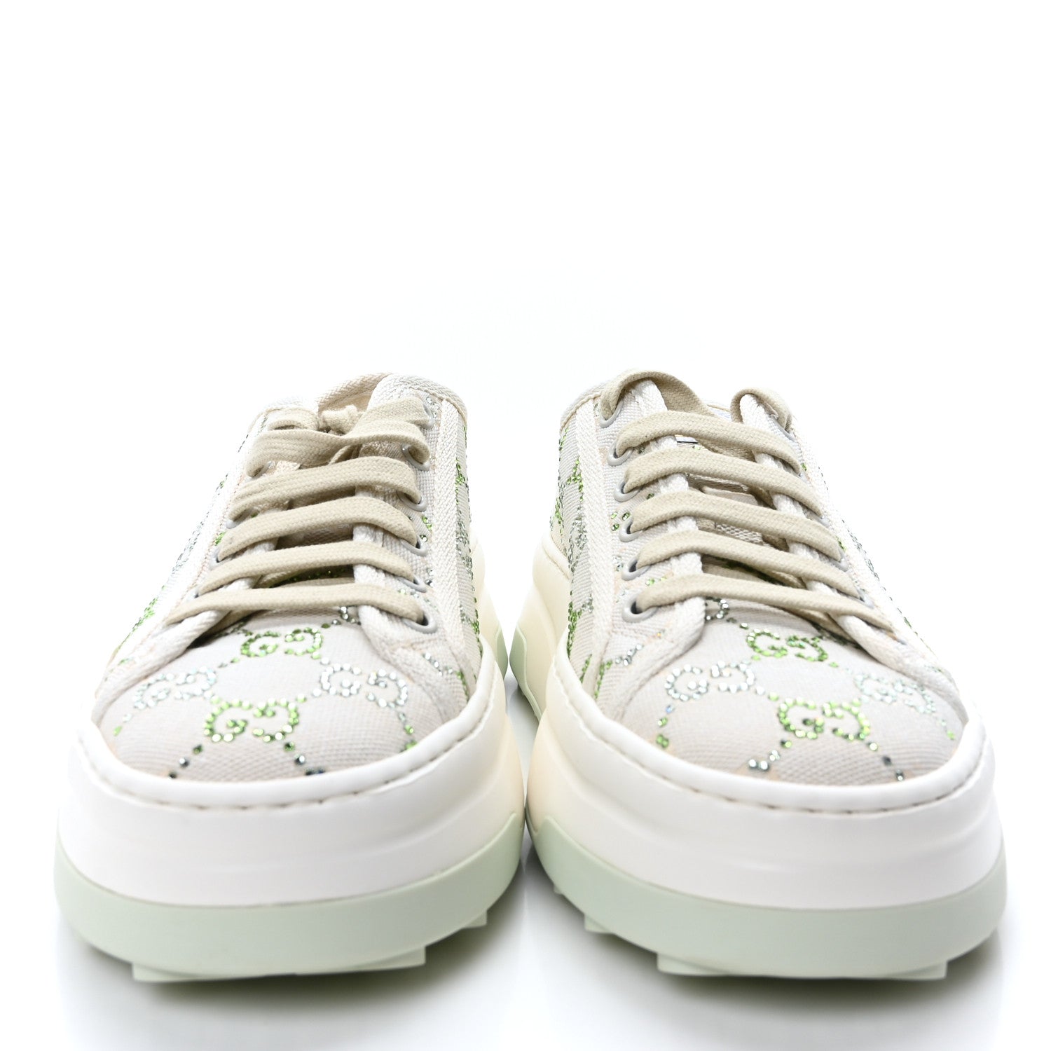 Gucci Canvas Lame Crystal GG Monogram Womens 1977 Tennis Sneakers 38.5 Medium Cream Mystic White 4 of 10