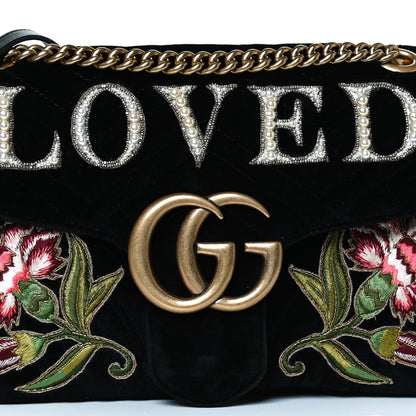 Gucci Velvet Matelasse Loved Embroidered Medium GG Marmont Shoulder Bag Black 9 of 15