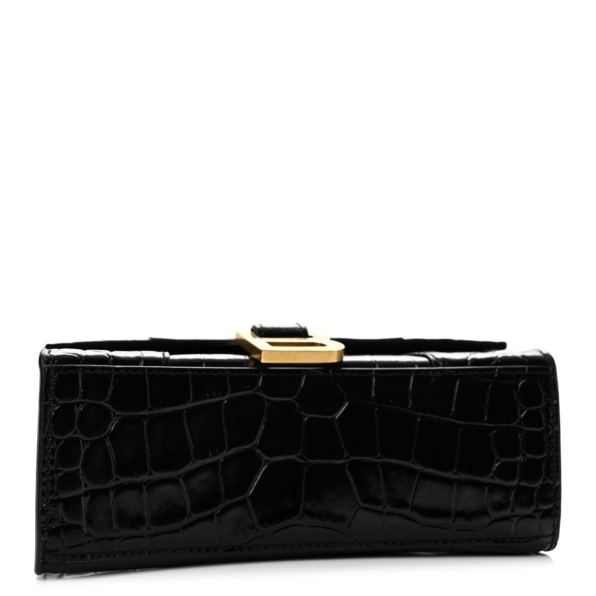 Balenciaga Shiny Calfskin Crocodile Embossed Hourglass Top Handle Bag XS Black 4 of 12