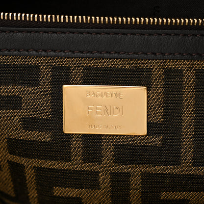 Fendi Fabric Jacquard FF 1974 Large Baguette Tobacco Moro Giallo Fluo 6 of 10
