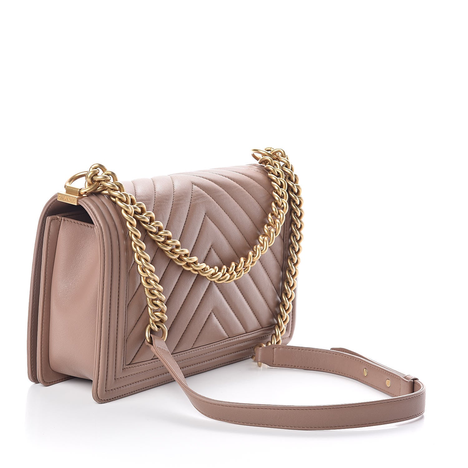 Chanel Lambskin Chevron Quilted New Medium Boy Flap Beige 3 of 10