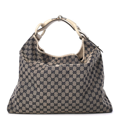 Gucci Monogram Large Horsebit Chain Hobo Navy 1 of 6