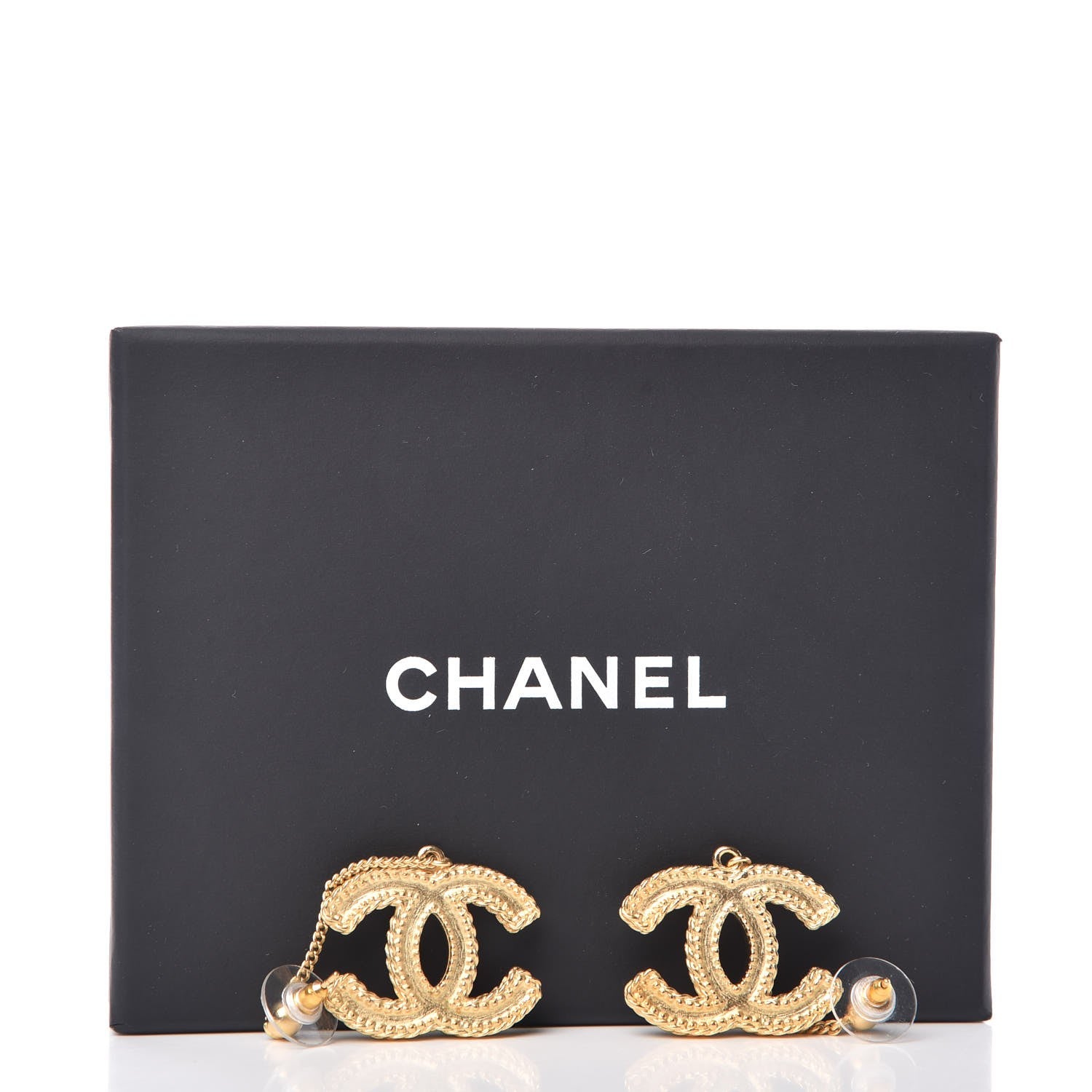 Chanel CC Drop Earrings Matte Gold 5 of 5