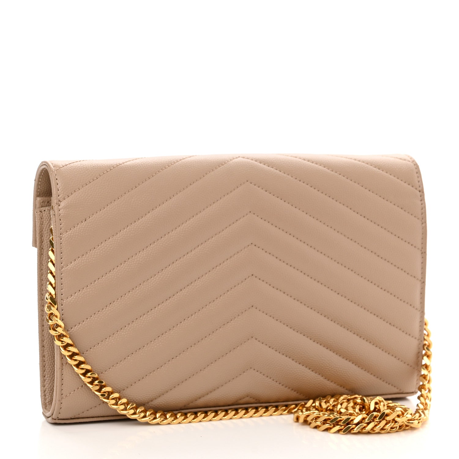 Saint Laurent Grain De Poudre Matelasse Chevron Monogram Chain Wallet Deep Beige 3 of 9