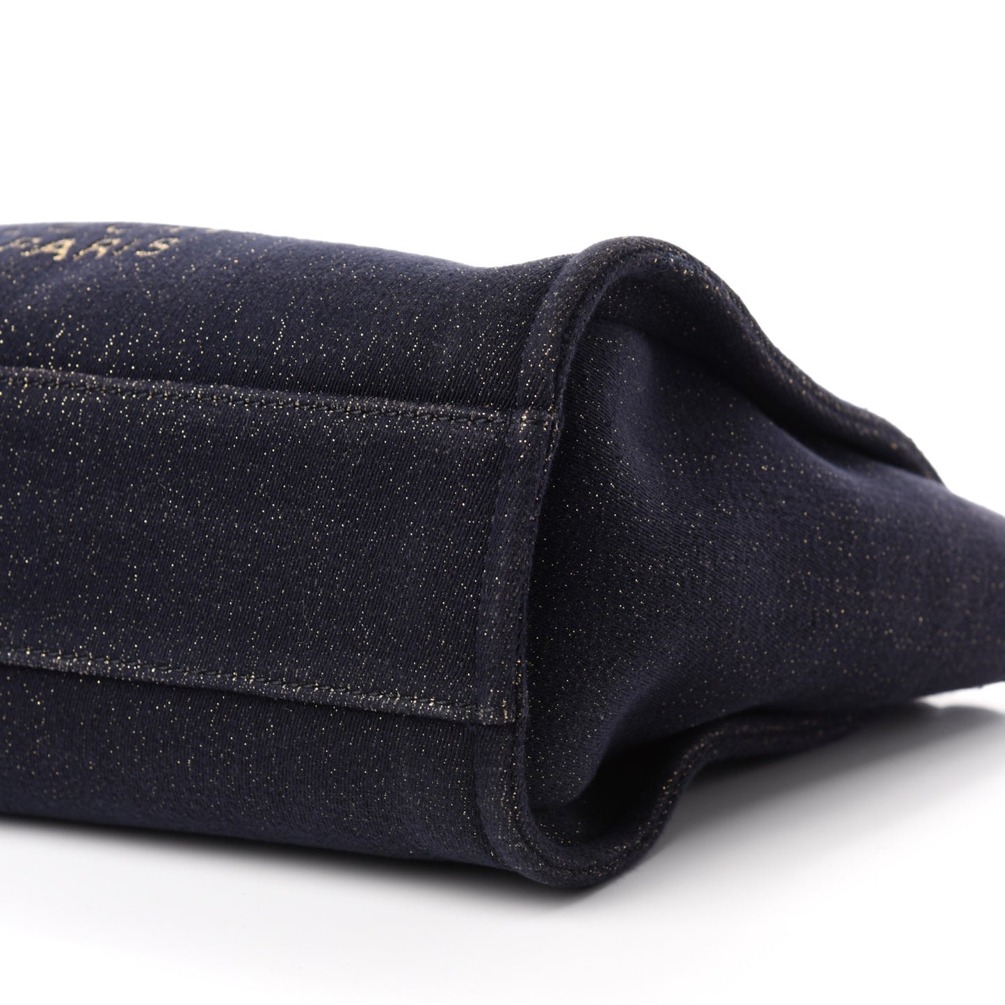 Lurex Canvas Small Deauville Tote Navy Blue Gold
