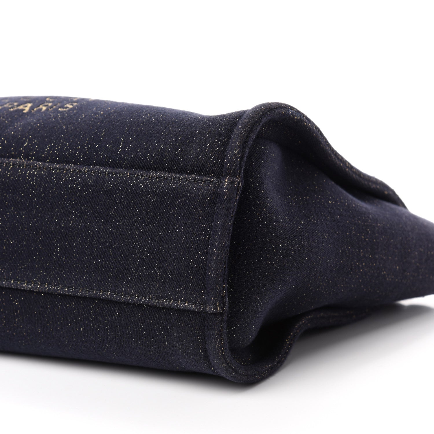 Chanel Lurex Canvas Small Deauville Tote Navy Blue Gold 7 of 11