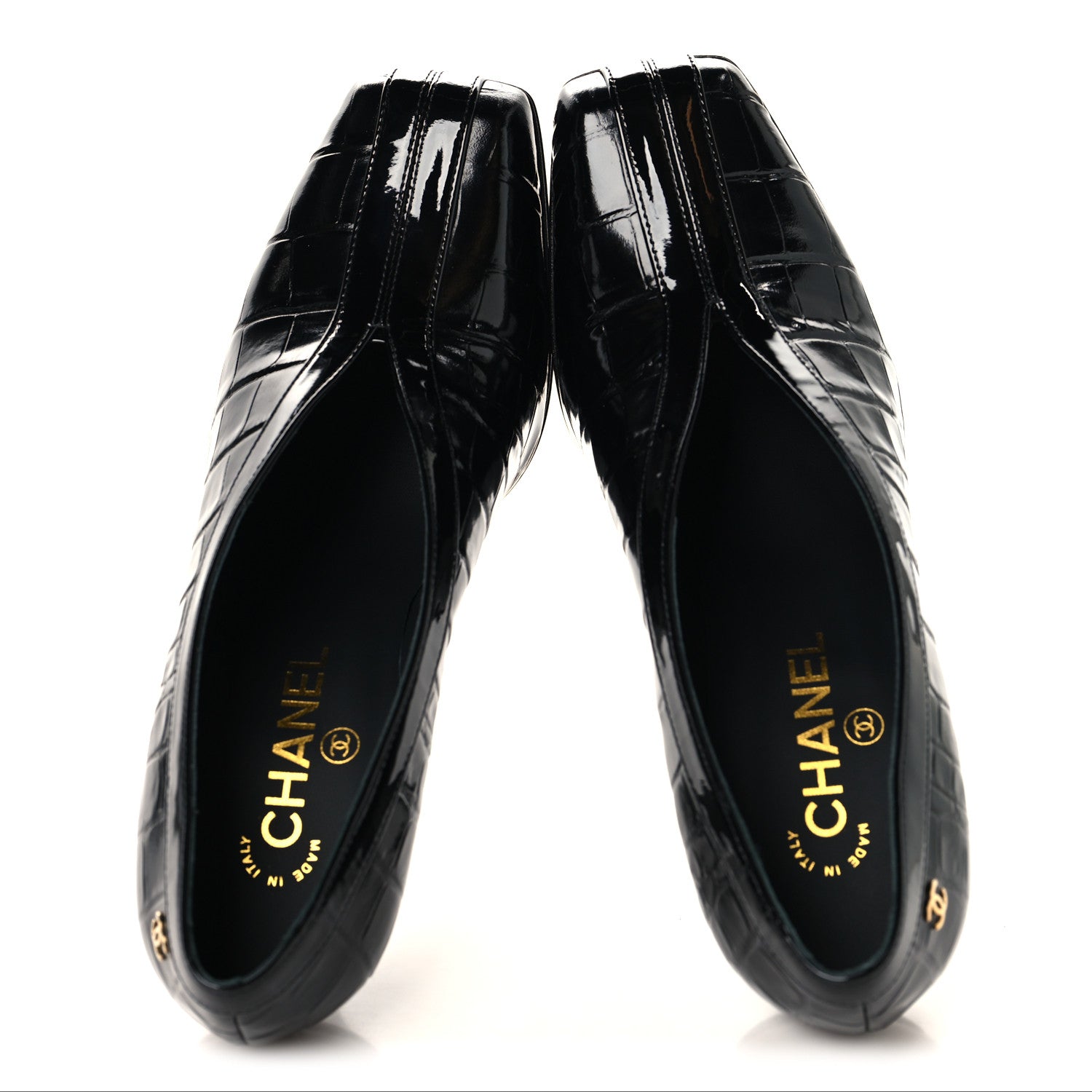 Chanel Crocodile Embossed Patent Calfskin Pumps 38 Black 2 of 9