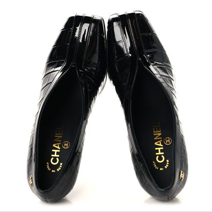 Chanel Crocodile Embossed Patent Calfskin Pumps 38 Black 2 of 9