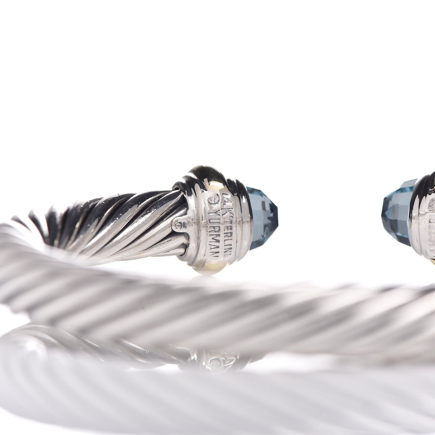 Sterling Silver 14K Yellow Gold Blue Topaz 7mm Cable Classics Bracelet