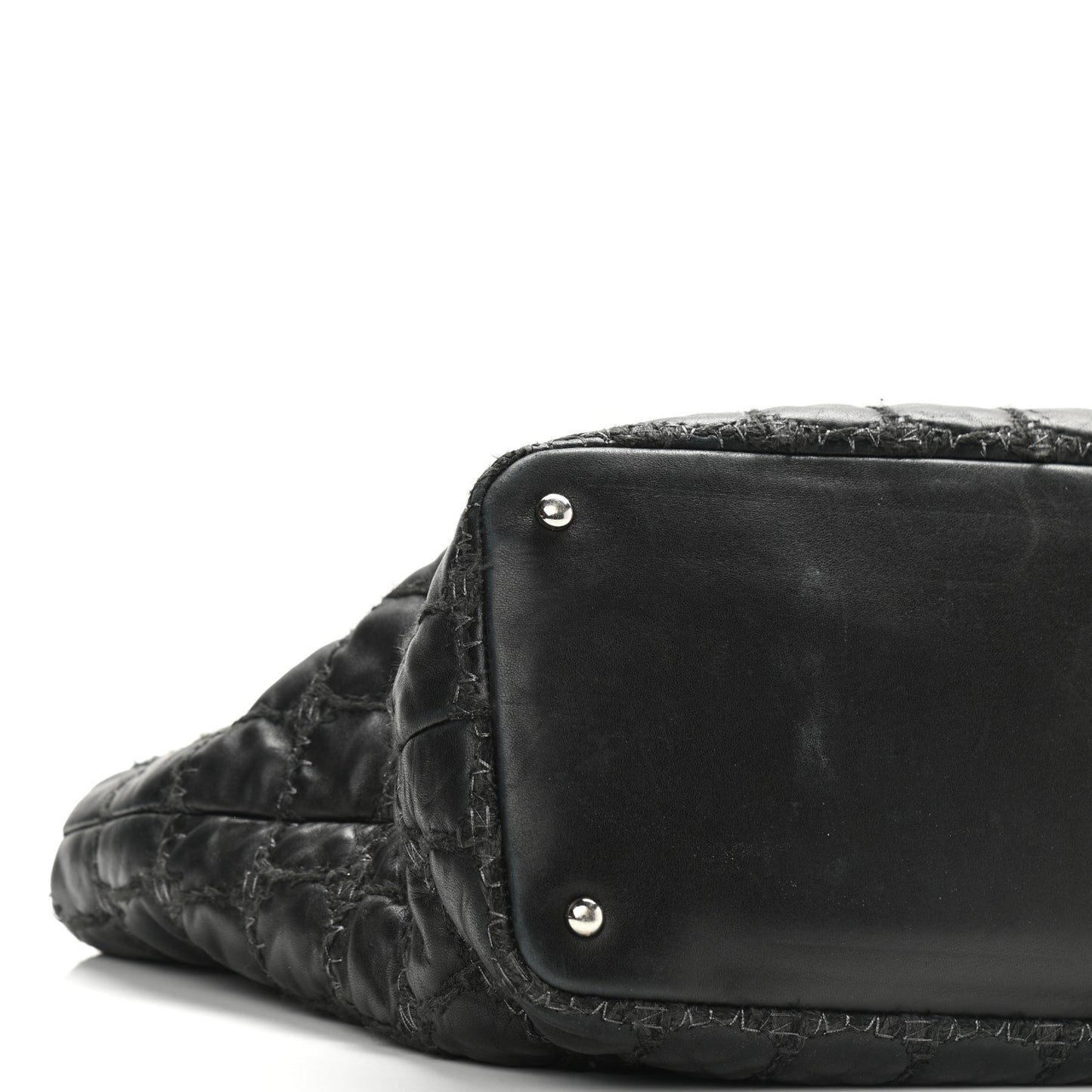 Lambskin Tweed Double Stitch Tote Black
