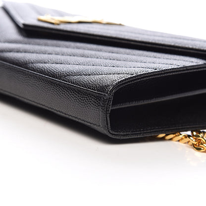 Saint Laurent Grain De Poudre Matelasse Chevron Monogram Chain Wallet Black 8 of 10