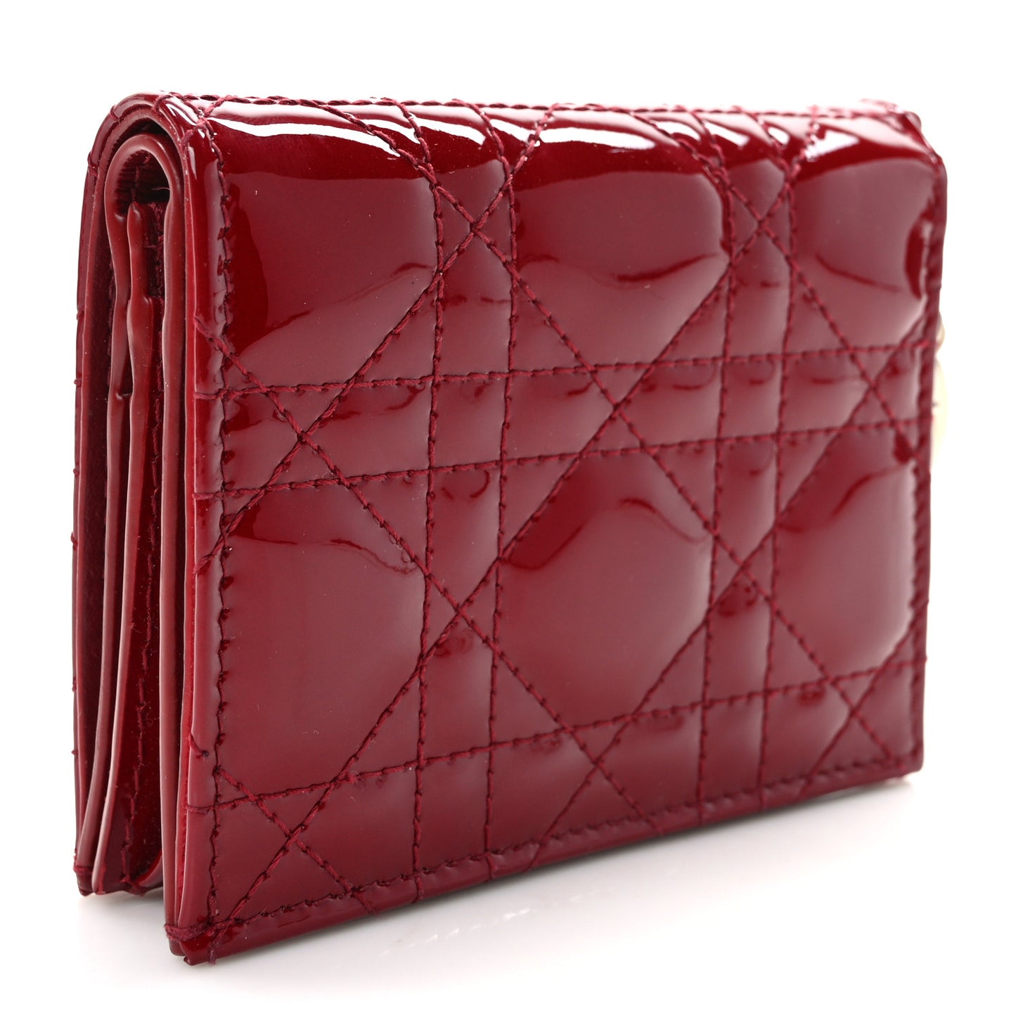 Patent Cannage Mini Lady Dior Wallet Cherry Red