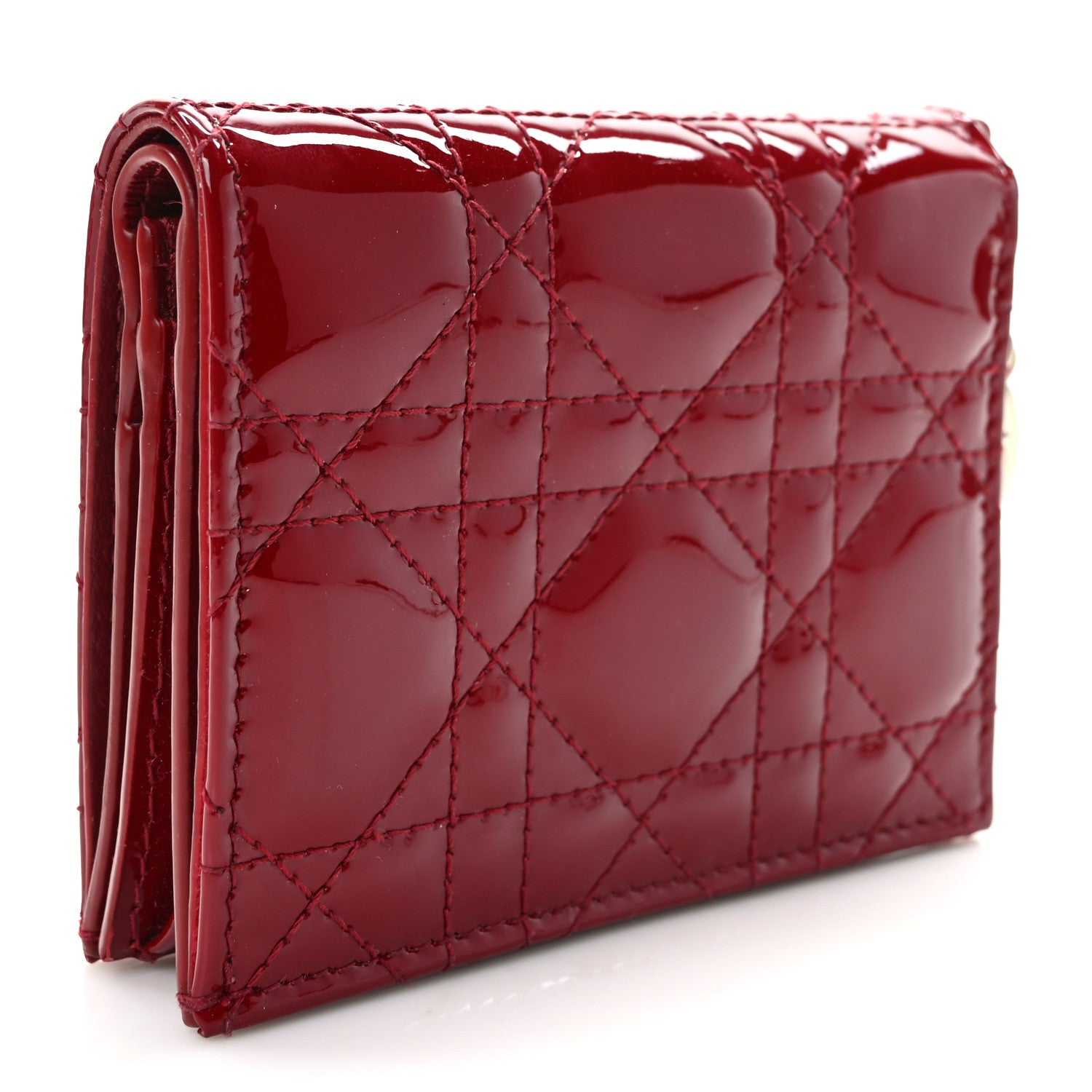 Christian Dior Patent Cannage Mini Lady Dior Wallet Cherry Red 3 of 9