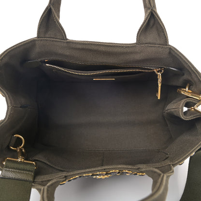 Prada Canvas Studded Crystal Canapa Tote Militare 4 of 4