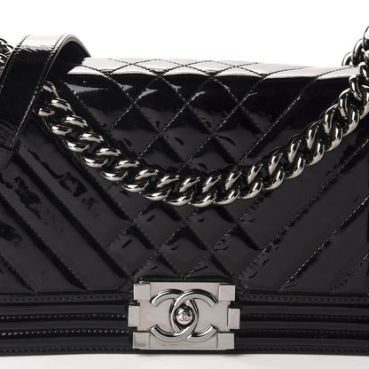 Chanel Patent Chevron Quilted Medium Boy Flap Black 11 of 11