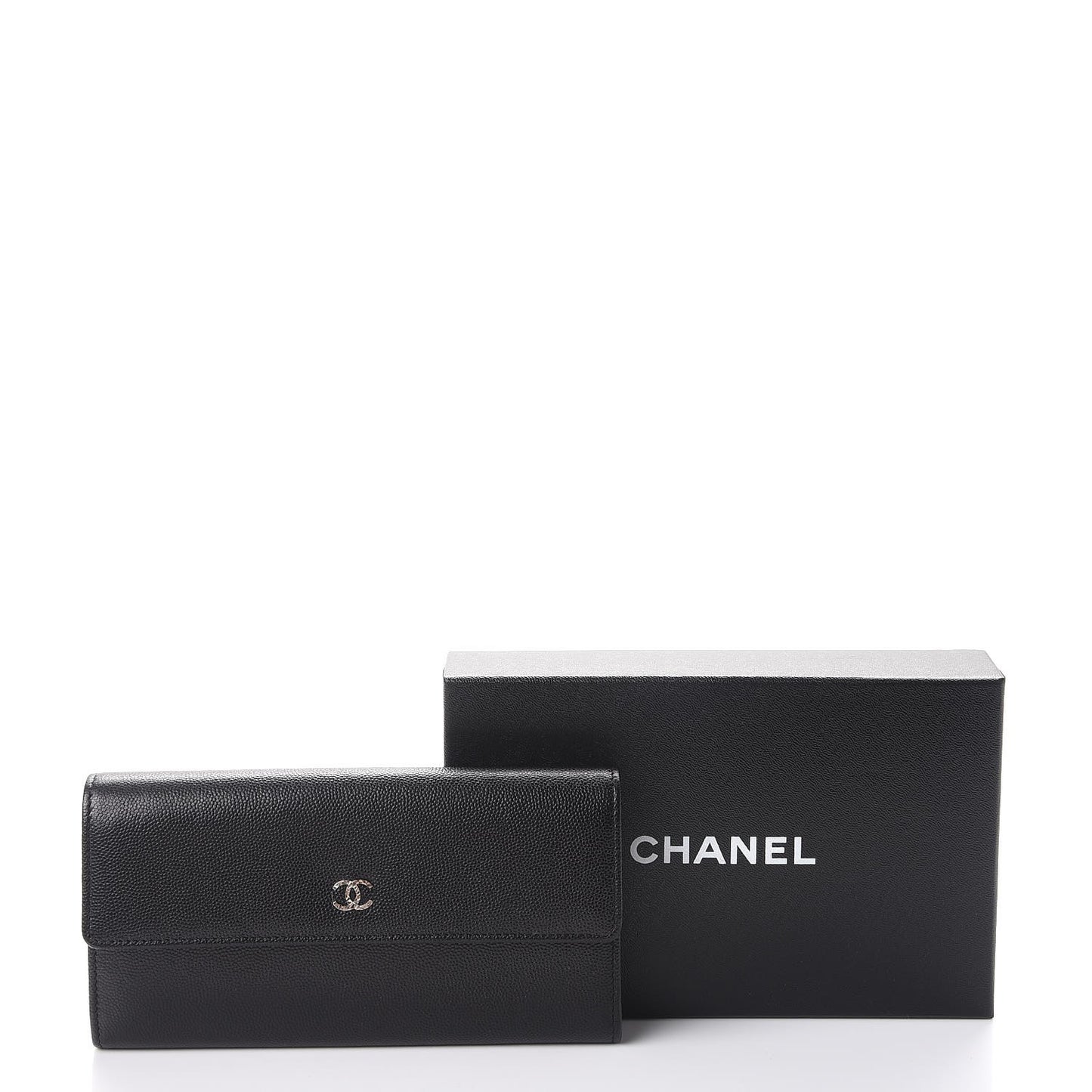 Caviar Sevruga CC Large Gusset Flap Wallet Black
