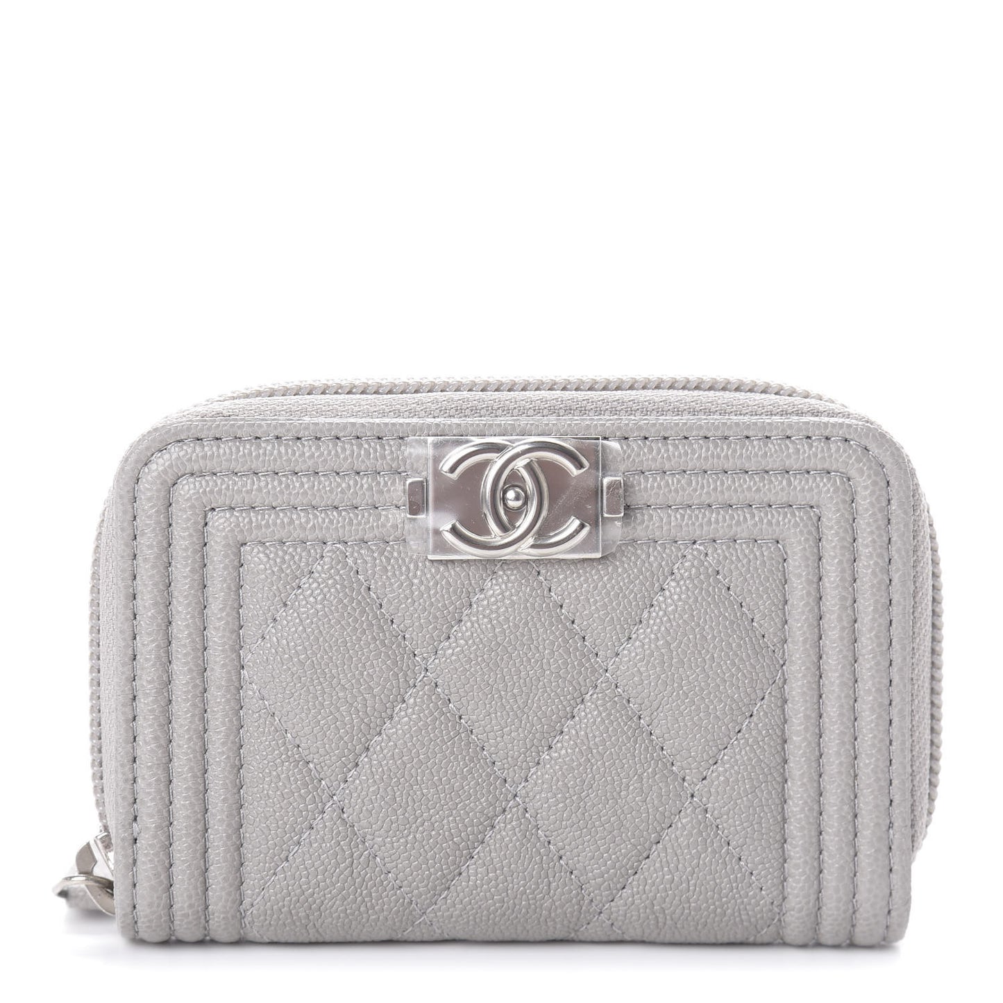Caviar Quilted Boy Zip Around Coin Purse Wallet Grey