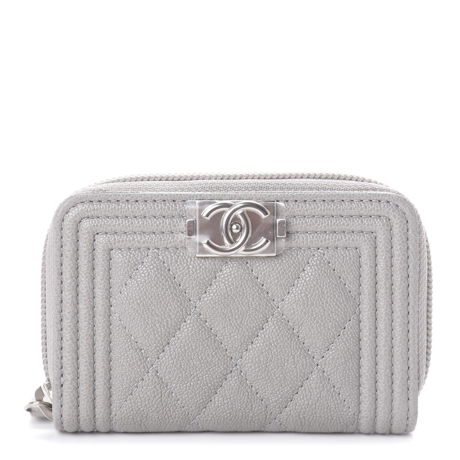 Chanel Caviar Quilted Boy Zip Around Coin Purse Wallet Grey 1 of 7