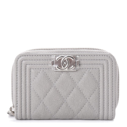 Chanel Caviar Quilted Boy Zip Around Coin Purse Wallet Grey 1 of 7