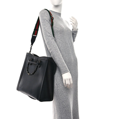 Gucci Textured Dollar Calfskin Web Monochrome Large Diana Tote Bag Black 3 of 13