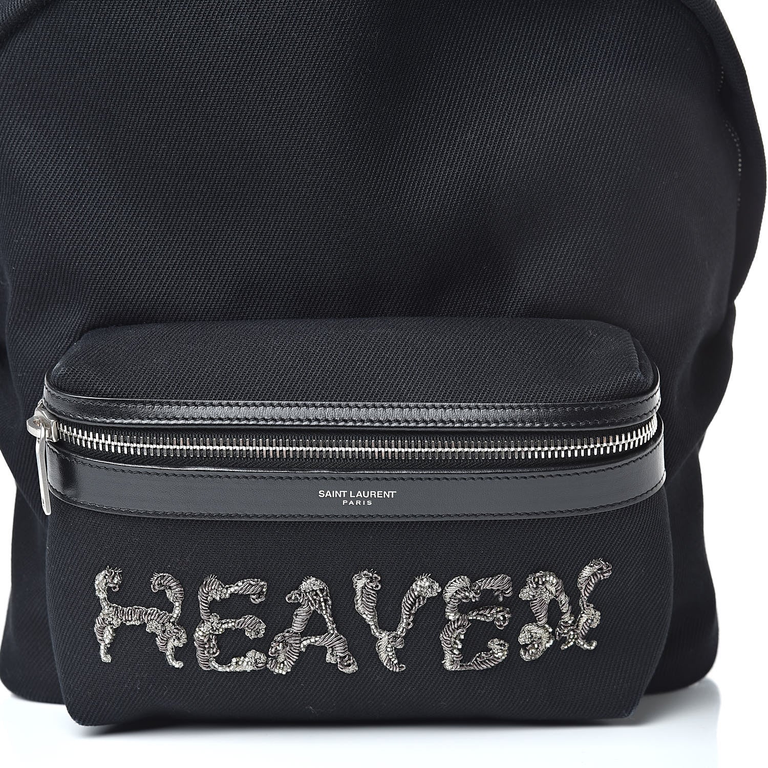 Saint Laurent Canvas Signature Heaven Embroidered Mini City Backpack Black 8 of 12