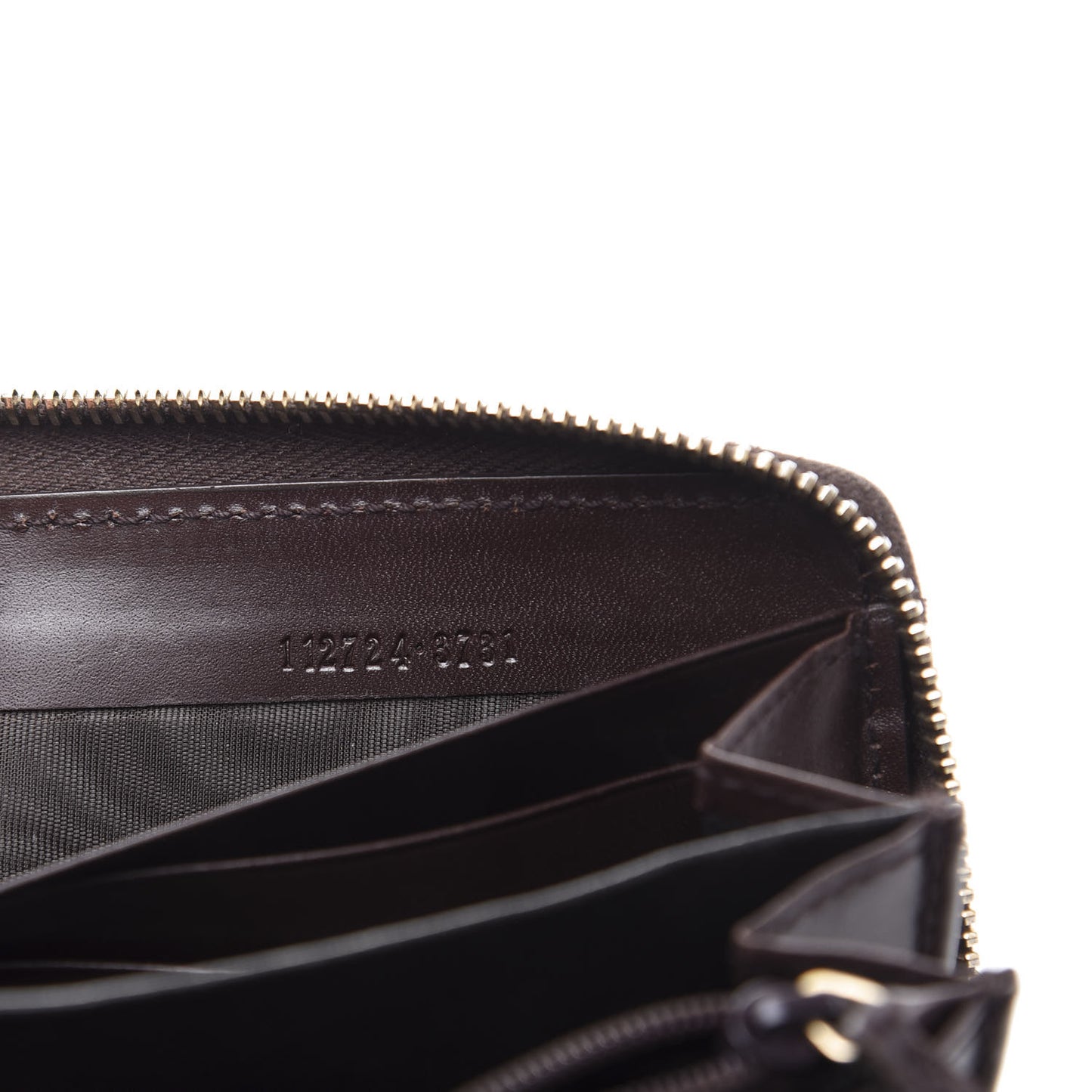 Guccissima Margaux Calfskin Metal Bar Zip Around Wallet Chocolate