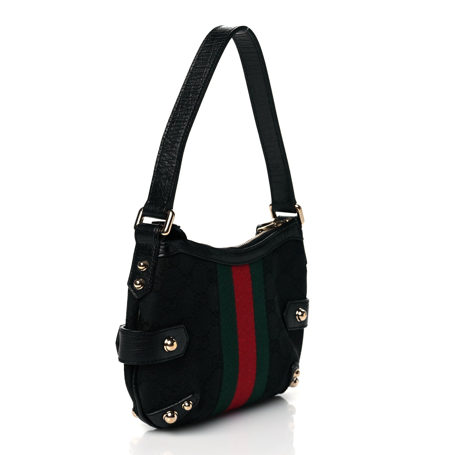 Gucci Monogram Web Horsebit Small Shoulder Bag Black 3 of 10