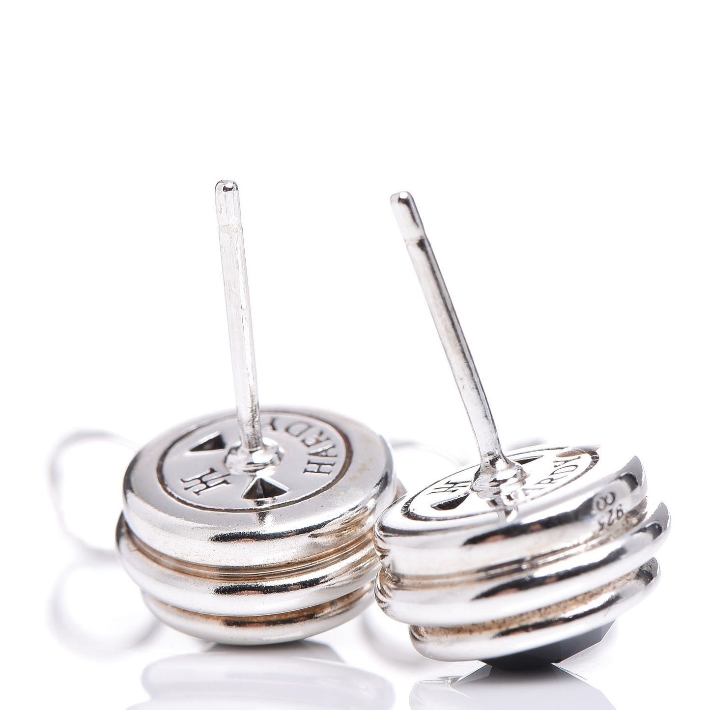 Sterling Silver Hematite Batu Bedeg Round Earrings