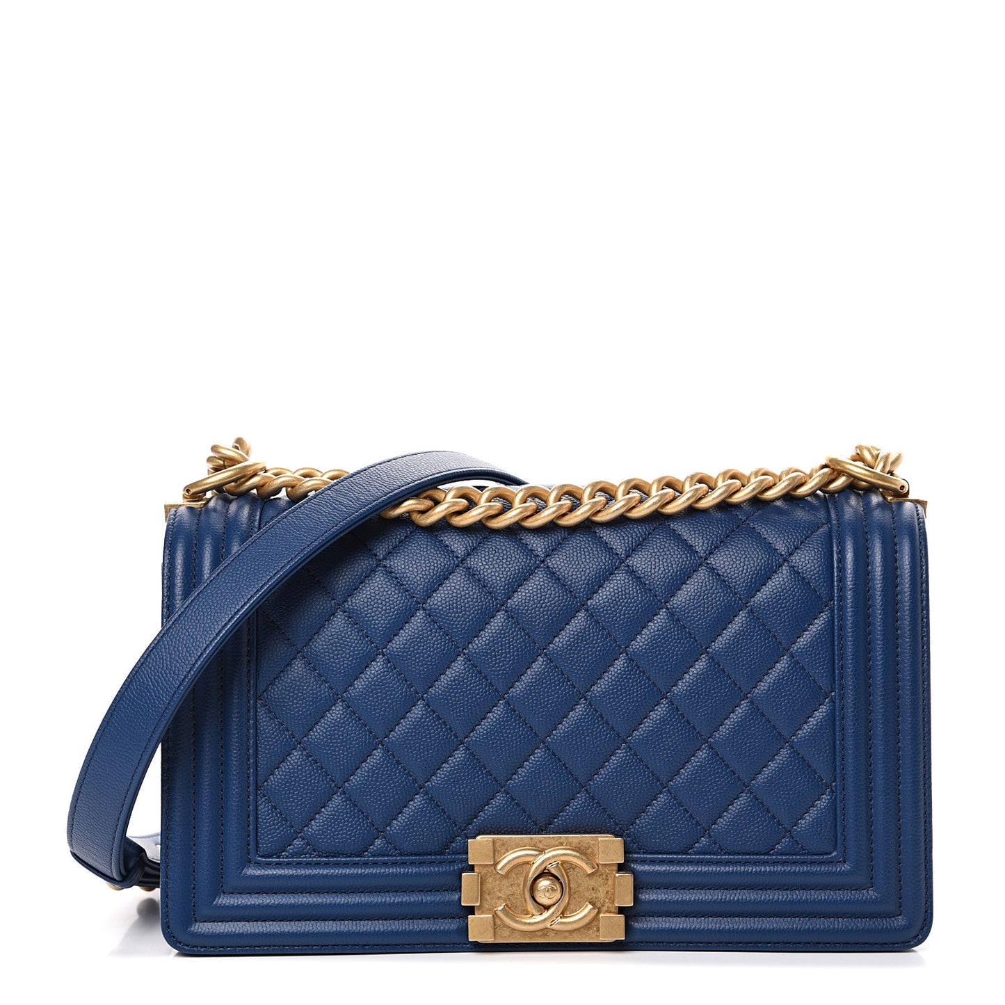 Caviar Quilted Medium Boy Flap Blue
