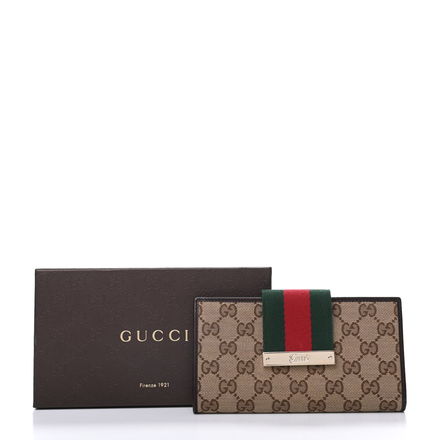 Monogram Calfskin Ladies Web Continental Wallet Beige Ebony Cocoa