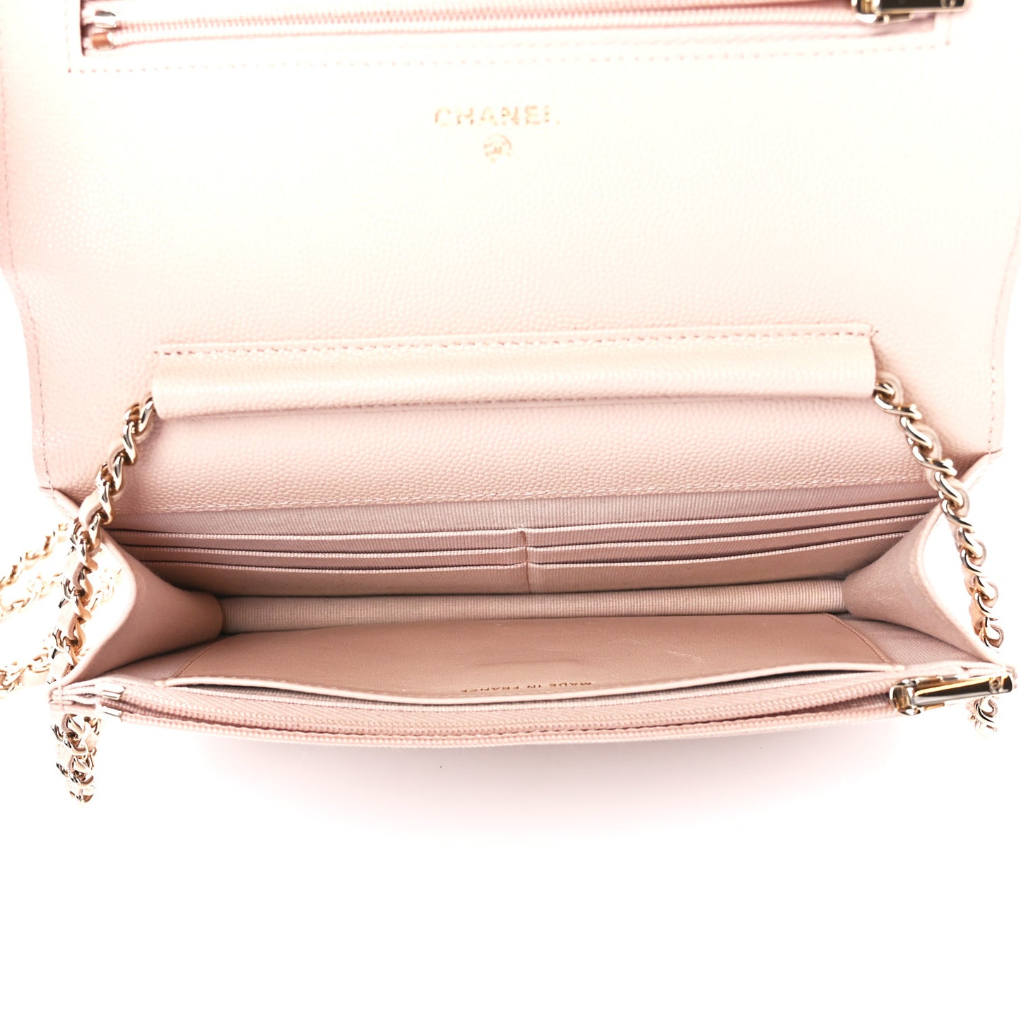 Caviar Quilted Wallet on Chain WOC Light Beige