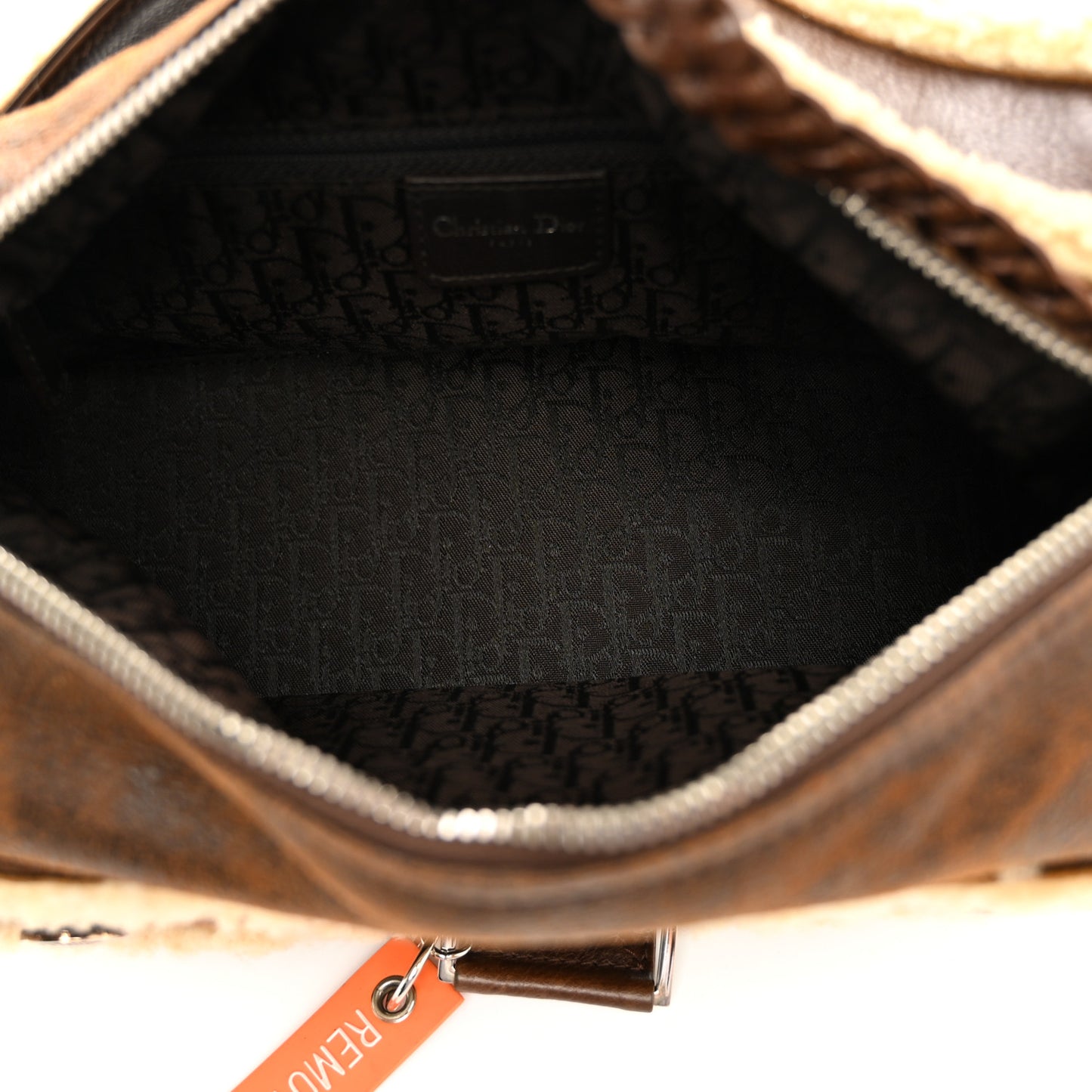 Suede Shearling Flight East West Bag Brown Beige