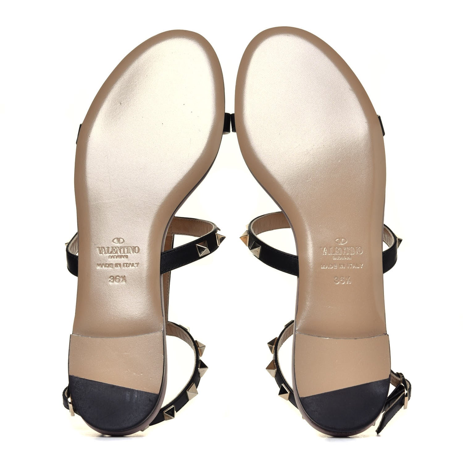 Valentino Garavani Calfskin Rockstud Ankle Strap Flat Sandals 36.5 Black Poudre 12 of 12