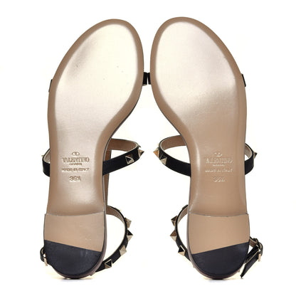 Valentino Garavani Calfskin Rockstud Ankle Strap Flat Sandals 36.5 Black Poudre 12 of 12