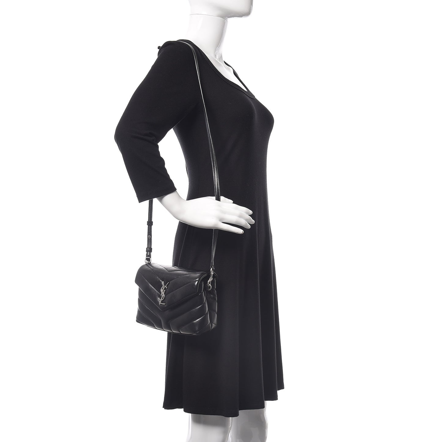 Calfskin Y Quilted Monogram Toy Loulou Crossbody Bag Black