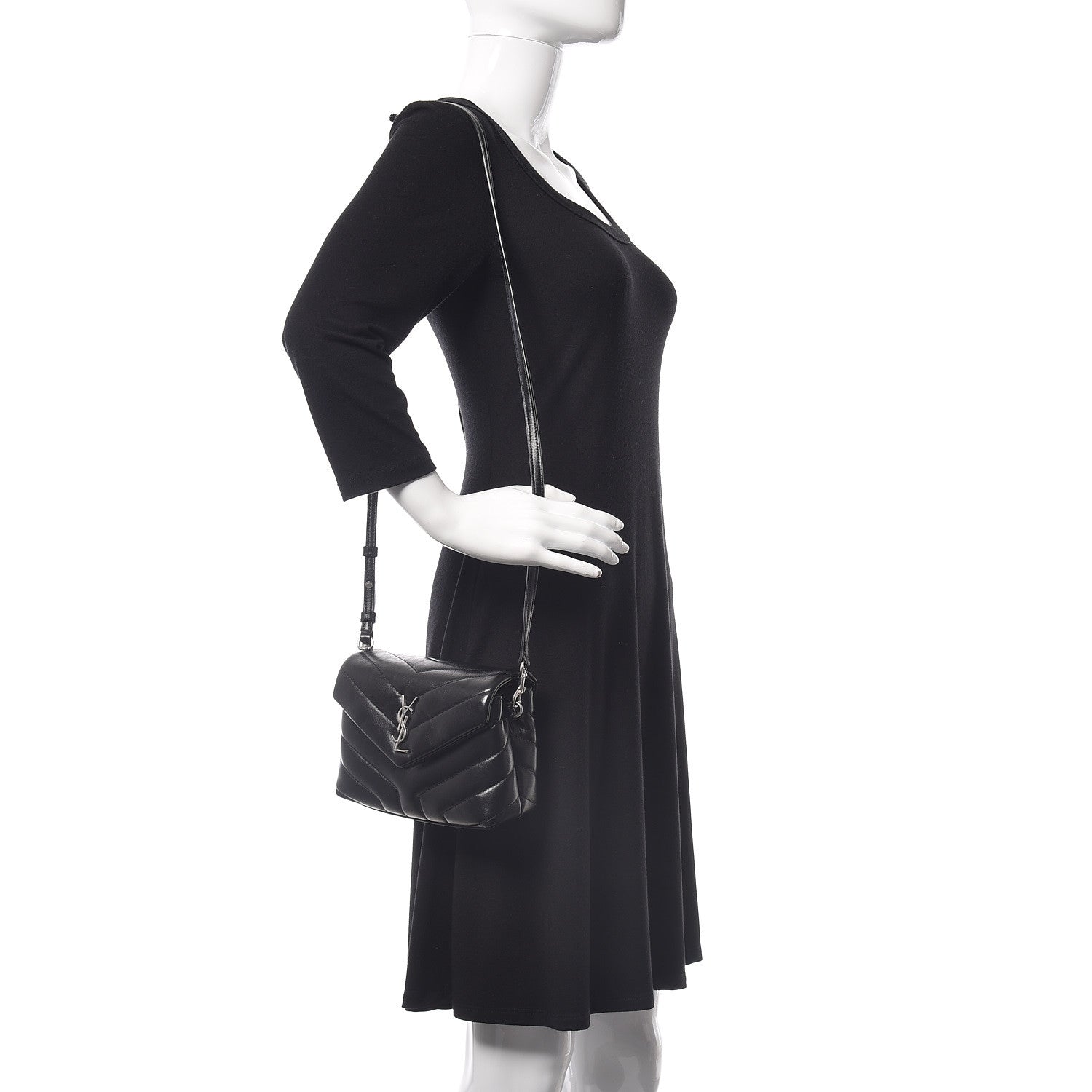 Saint Laurent Calfskin Y Quilted Monogram Toy Loulou Crossbody Bag Black 2 of 12