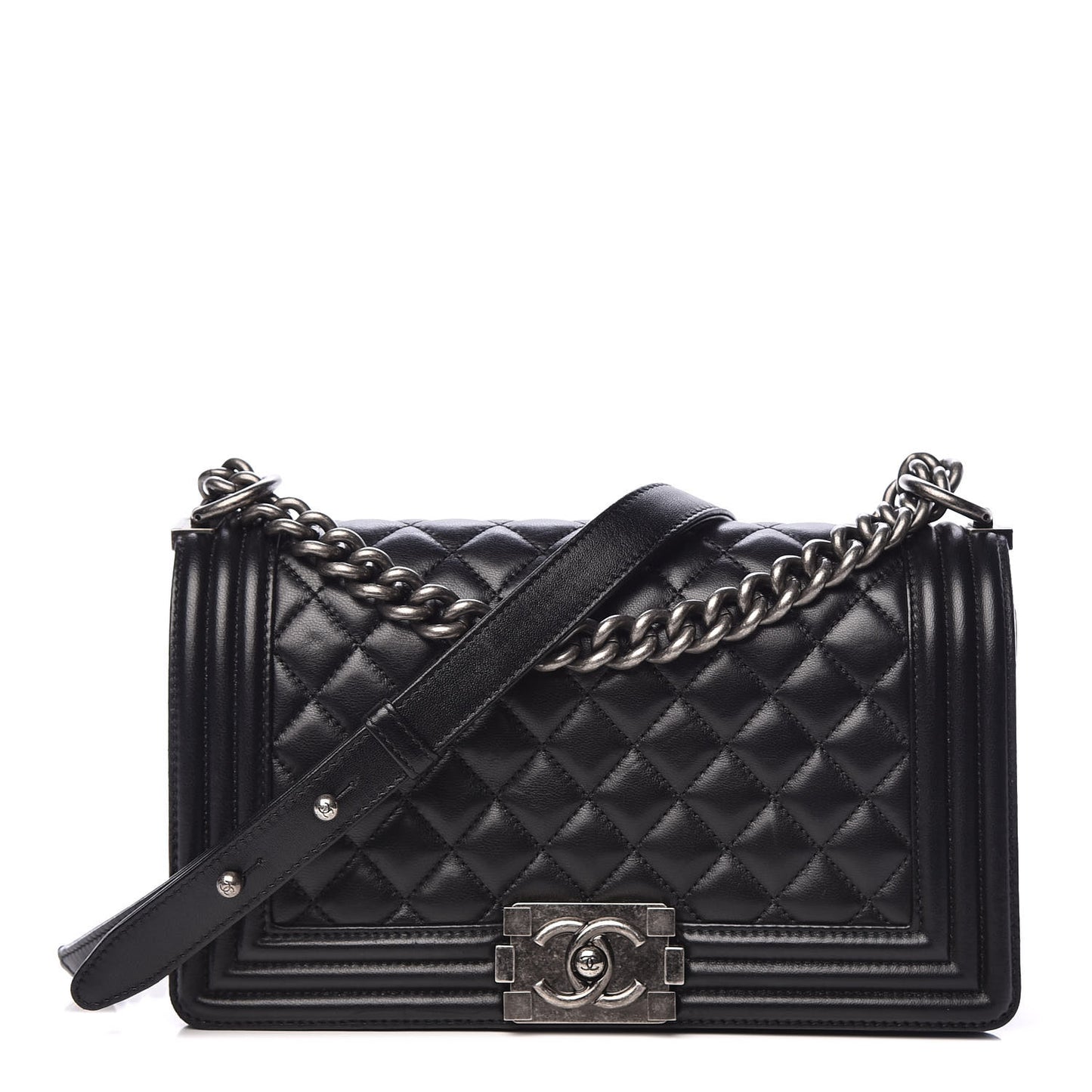 Lambskin Quilted Medium Boy Flap Black