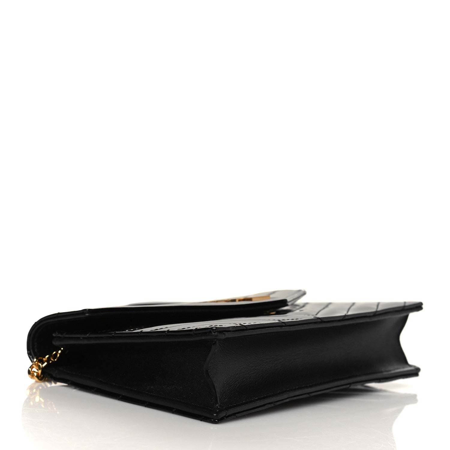 Saint Laurent Patent Calfskin Matelasse Chevron Monogram Envelope Chain Wallet Black 3 of 5