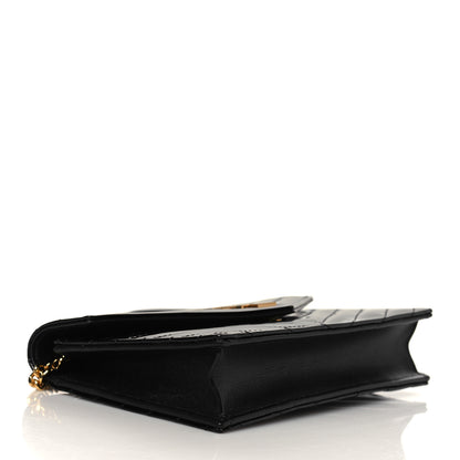 Saint Laurent Patent Calfskin Matelasse Chevron Monogram Envelope Chain Wallet Black 3 of 5