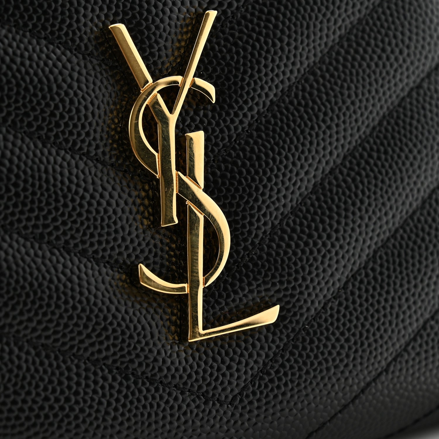 Saint Laurent Grain De Poudre Matelasse Chevron Monogram Compact Zip Around Wallet Black 10 of 11