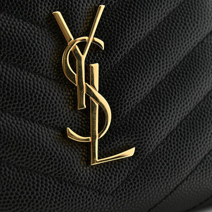 Saint Laurent Grain De Poudre Matelasse Chevron Monogram Compact Zip Around Wallet Black 10 of 11